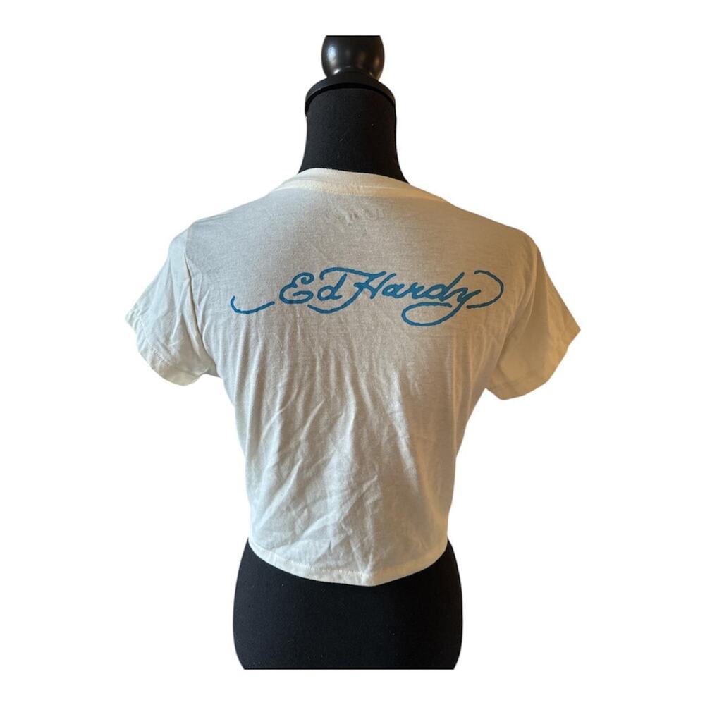 Ed Hardy Y2K Baby Tee Tattoo Graphic Cropped Top Size L - Picture 3 of 4